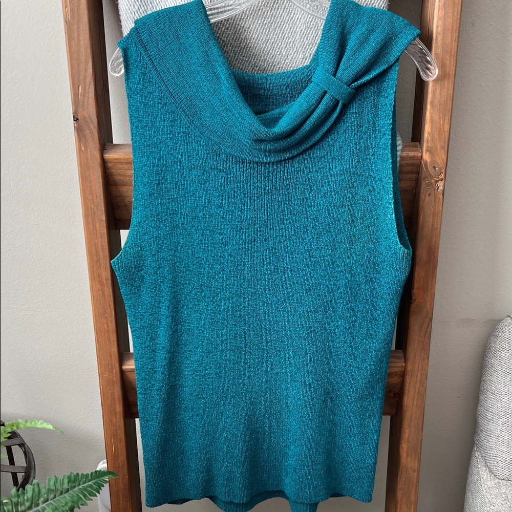Dana Buchman Teal Cowl Neck Sweater, Size L, New Condition